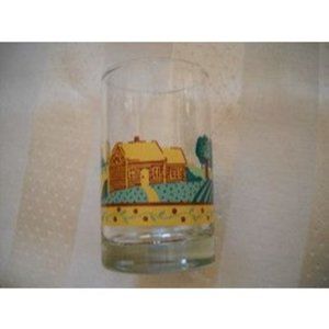 2 Vintage Crisa Signed Farm Scene Small Breakfast Juice Glass Tumblers 1980's